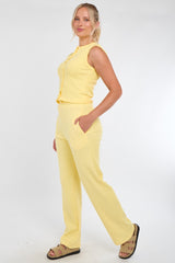 Soft Rib Sleeveless Top with Trousers Co-Ord Set in Yellow