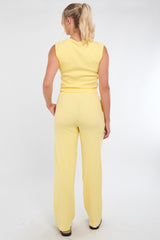 Soft Rib Sleeveless Top with Trousers Co-Ord Set in Yellow