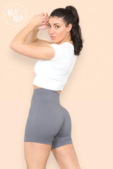 Thick Ribbed High Waisted Cycling Shorts Gym Shorts in Grey front