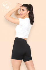 Thick Ribbed High Waisted Cycling Shorts Gym Shorts in Black front