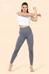 Ribbed Thick Waistband Leggings in Charcoal front