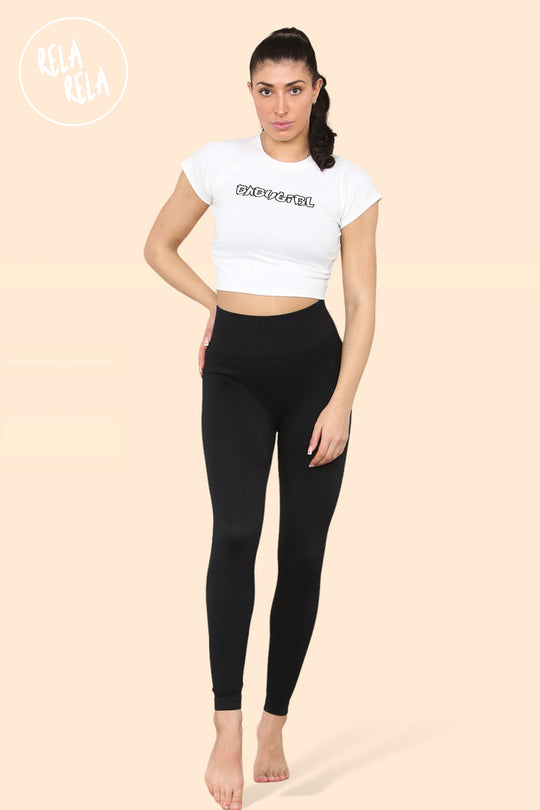 Ribbed Thick Waistband Leggings in Black