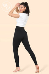 Ribbed Thick Waistband Leggings in Black back