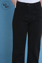 Classic High-Waist Rhinestone Detailed Straight Leg Black detail