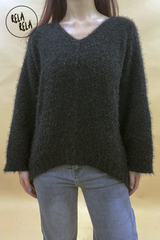 Super Soft Cosy V Neck Drop Shoulder Black Jumper
