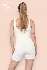 Square Neck Thick Ribbed Romper in Cream back 2