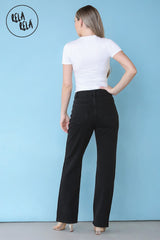 Classic High-Waist Rhinestone Detailed Straight Leg Black back