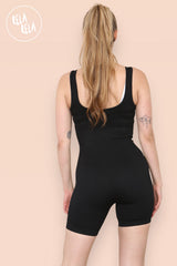 Square Neck Thick Ribbed Romper in Black back
