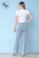 Classic High-Waist Rhinestone Detailed Straight Leg Denim Blue back