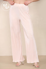 High Waisted Crinkle Plisse Flared Trousers in Peach