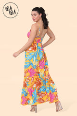 Floral Ruffle Hem Cami Maxi Dress with Shirred Back in Yellow Floral Back
