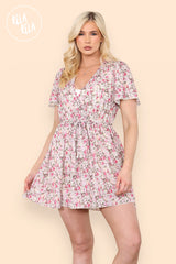 Flared Sleeve Floral Tie Waist Dress in Beige front