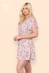 Flared Sleeve Floral Tie Waist Dress in Beige side