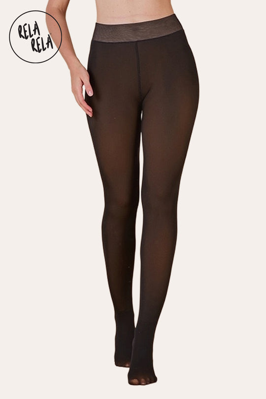 Viral Winter Stretchy High Waisted Thermal Leggings – Lined Pantyhose in Brown/Black