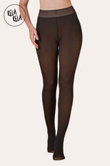 Viral Winter Stretchy High Waisted Thermal Leggings – Lined Pantyhose in Brown/Black
