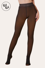 Viral Winter Stretchy High Waisted Thermal Leggings – Lined Pantyhose in Caramel/Black