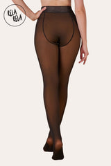 Viral Winter Stretchy High Waisted Thermal Leggings – Lined Pantyhose in Caramel/Black