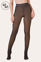 Viral Winter Stretchy High Waisted Thermal Leggings – Lined Pantyhose in Nude/Black