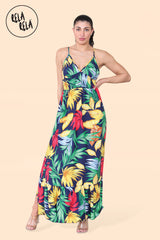 Floral Ruffle Hem Cami Maxi Dress with Shirred Back in Navy Front