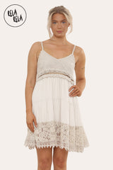 Strappy Crochet Detailed Skater Mini Dress in Beige