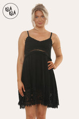 Strappy Crochet Detailed Skater Mini Dress in Black