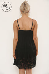 Strappy Crochet Detailed Skater Mini Dress in Black