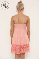 Strappy Crochet Detailed Skater Mini Dress in Coral