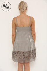 Strappy Crochet Detailed Skater Mini Dress in Toned Grey