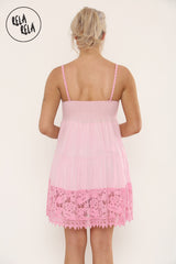 Strappy Crochet Detailed Skater Mini Dress in Pink