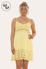 Strappy Crochet Detailed Skater Mini Dress in Yellow