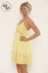 Strappy Crochet Detailed Skater Mini Dress in Yellow