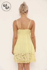 Strappy Crochet Detailed Skater Mini Dress in Yellow