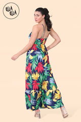  Floral Ruffle Hem Cami Maxi Dress with Shirred Back in Navy Back