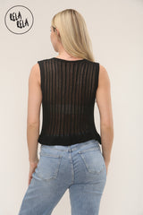 Crochet Tie Front Frill Detailed Top in Black