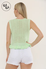 Crochet Tie Front Frill Detailed Top in Mint