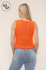 Crochet Tie Front Frill Detailed Top in Orange