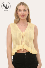 Crochet Tie Front Frill Detailed Top in Yellow
