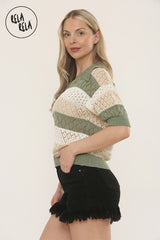 Collared Crochet Polo Shirt Jumper Top in Khaki