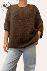 Half Sleeve Chocolate Knitted Crewneck Jumper