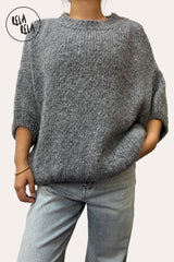 Half Sleeve Knitted Crewneck Jumper in Grey