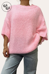 Half Sleeve Knitted Pink Crewneck Jumper