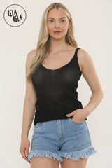 Summer Sleeveless Shimmery V Neck Cami Vest Tank Top in Black