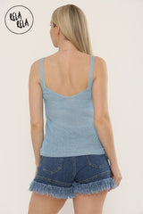 Summer Sleeveless Shimmery V Neck Cami Vest Tank Top in Blue