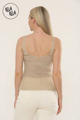 Summer Sleeveless Shimmery V Neck Cami Vest Tank Top in Gold