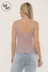 Summer Sleeveless Shimmery V Neck Cami Vest Tank Top in Rose Pink