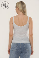 Summer Sleeveless Shimmery V Neck Cami Vest Tank Top in Silver