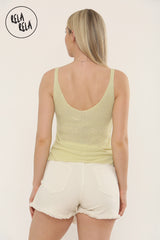 Summer Sleeveless Shimmery V Neck Cami Vest Tank Top in Yellow