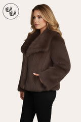 Luxury Oversize Wide Lapel Faux Fur Coat with Snap Closure in Brown