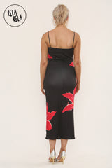 Strappy Large Flower Print Maxi Dress Partywear Going Out Dress in Black