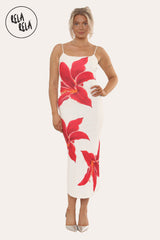 Strappy Large Flower Print Maxi Dress Partywear Going Out Dress in White